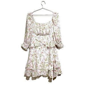 EXLURA Womens Floral Ruffle Sun Dress Sundress Tiered Square Neck Long Sleeve M.